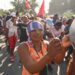 Factory workers demonstrate to demand better wages and working conditions in Port-au-Prince on May 9, 2023. - Employees in the clothing manufacturing sector took part in a demonstration to demand a minimum of 2,500 gourdes ($16) a day. (Photo by Richard PIERRIN / AFP)
