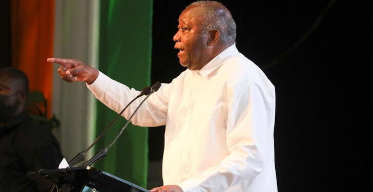 Ivory Coast's former president Laurent Gbagbo speaks during the second day of the meeting to launch the formation of a new political party at the Sofitel hotel in Abidjan, Ivory Coast October 17, 2021. Reuters/Luc Gnago
