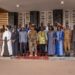 Members of the newly appointed Burkina Faso government, including Prime Minister Apollinaire Kyelem de Tembela (4L front line), pose for a family photo following the first minister's council after cabinet appointments in Ouagadougou, on October 26, 2022. - Burkina Faso's new government on October 26, 2022, has declared that its top priority would be to secure the nation's territory, after the latest coup to rock the jihadist-torn Sahel state. (Photo by OLYMPIA DE MAISMONT / AFP)