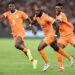 Ivory Coast's midfielder #6 Seko Fofana (C) celebrates scoring his team's first goal during the Africa Cup of Nations (CAN) 2024 group A football match between Ivory Coast and Guinea-Bissau at the Alassane Ouattara Olympic Stadium in Ebimpe, Abidjan, on January 13, 2024. (Photo by FRANCK FIFE / AFP)
