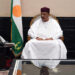 Nigerien President Mohamed Bazoum meets with the French Foreign and Armies ministers during their official visit to Niamey on July 15, 2022. The French Foreign Minister and French Armies Minister began an official visit to Niger on July 15, 2022, Paris's key partner in the Sahel, at a time when France is seeking to redefine its military and diplomatic offer in Africa. (Photo by BERTRAND GUAY / AFP)